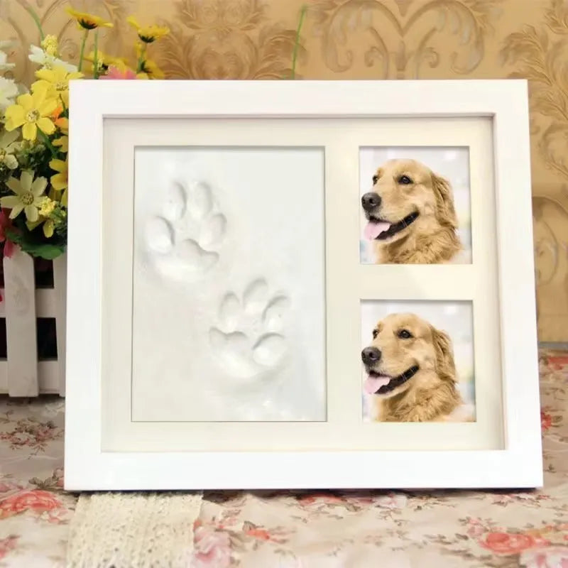 Pet hand and foot print photo frame with cat paw print mud DIY kit in black
