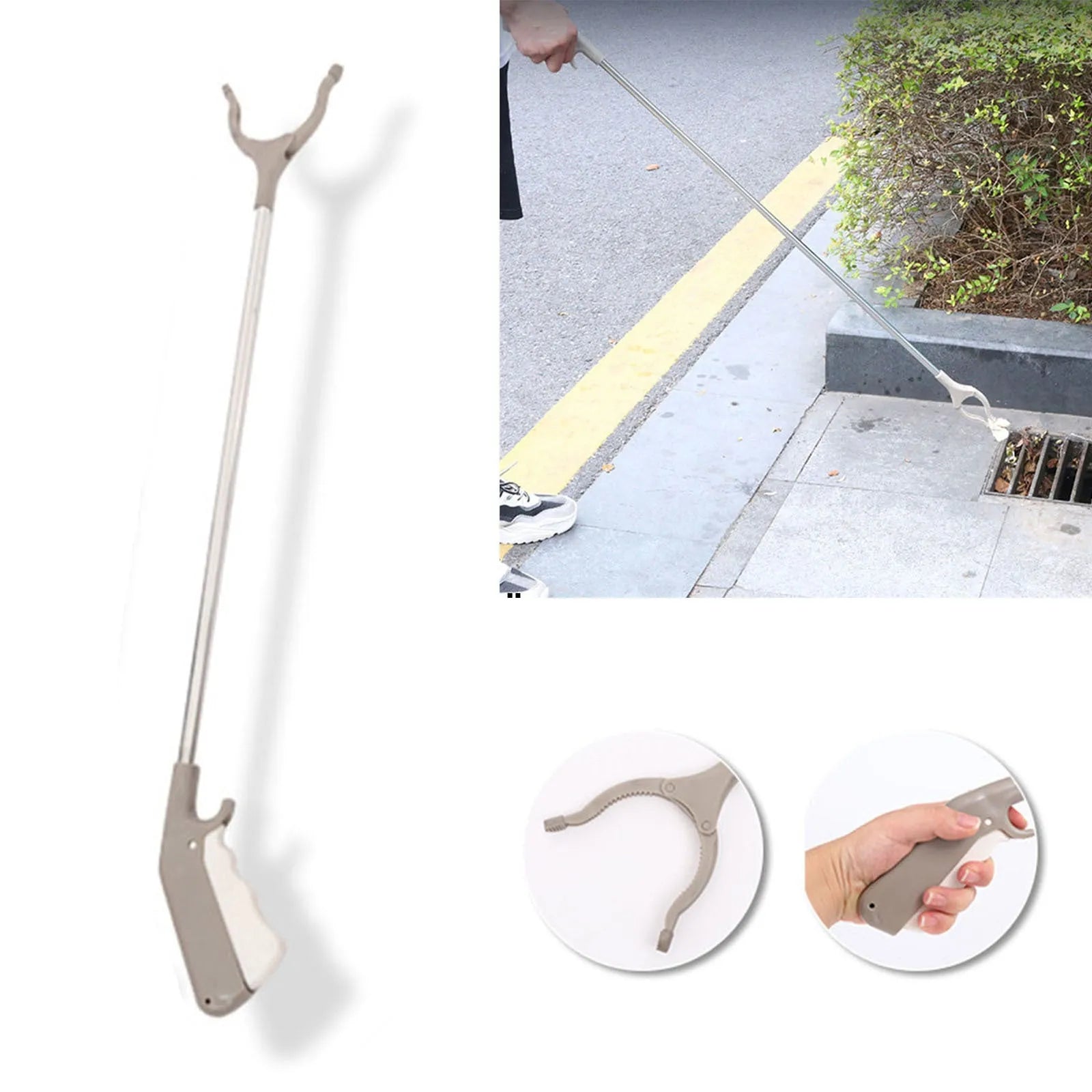 40cm stainless steel bending-free garbage picker with push-type handle for one-handed operation