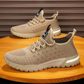 Men's solid-colour mesh casual shoes in army green, shown from a side angle