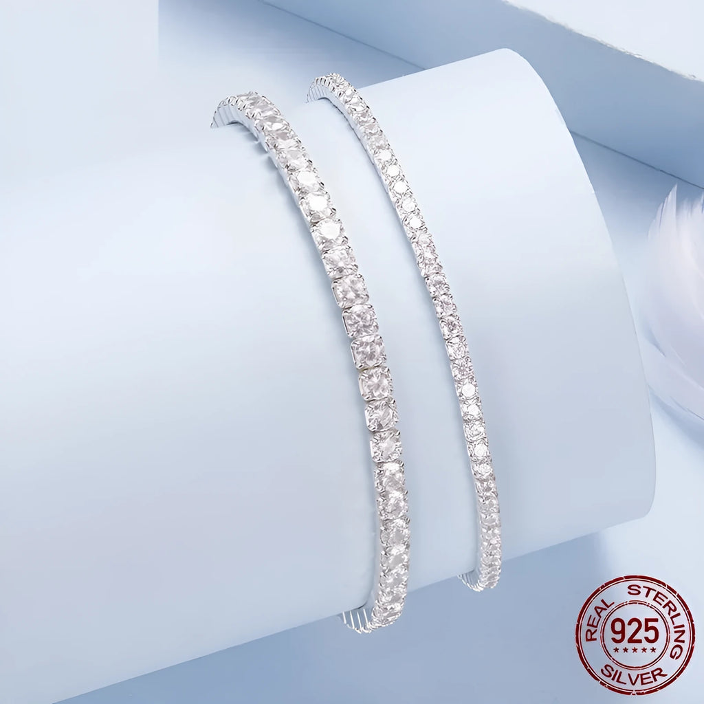 S925 sterling silver full diamond bracelet, electroplated, chain thickness 2mm or 3mm, length 16CM or 18CM, women's geometric design