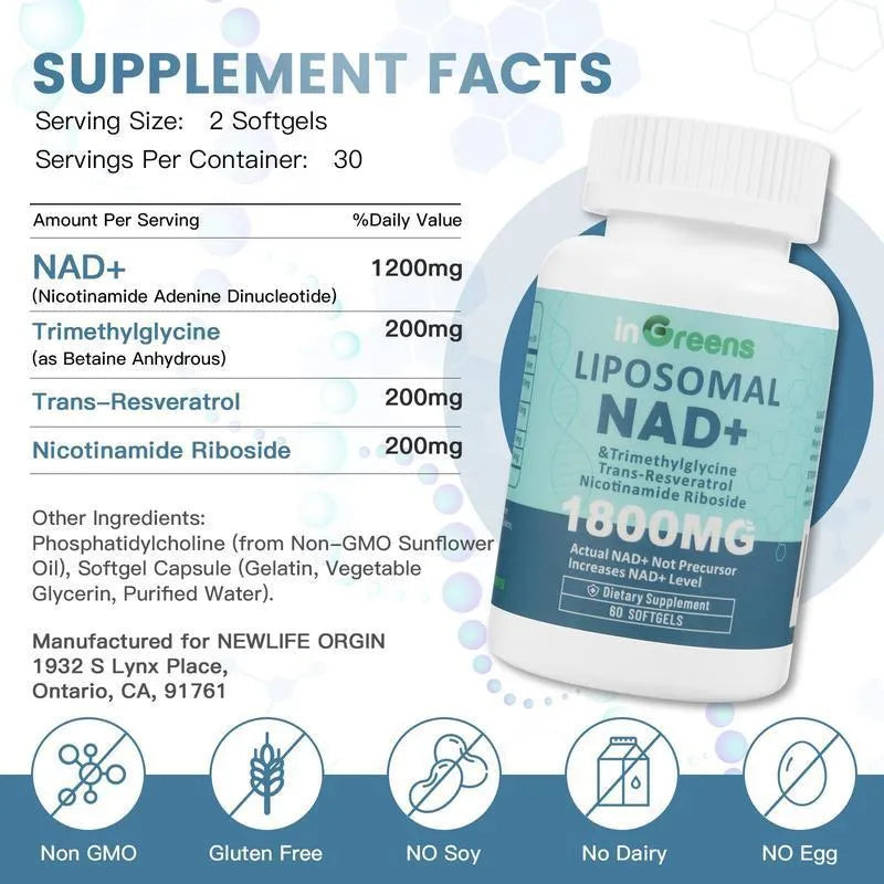 Bottle of nicotinamide mononucleotide NMN gel capsules dietary supplement showing 60 or 120 count option.