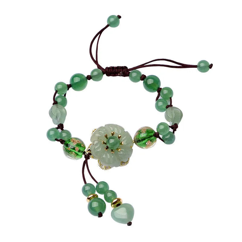 Women's Chinese style hand-woven bracelet in mixed materials with flower shape and auspicious patterns