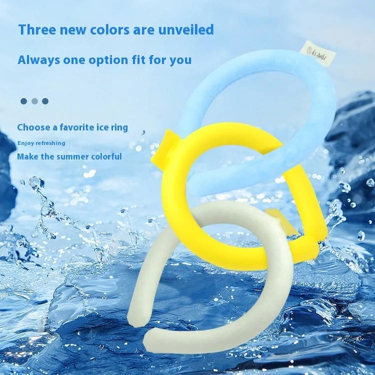 Cooling neck hanging ice ring in blue, white, pink, and yellow colours for outdoor sports heatstroke prevention