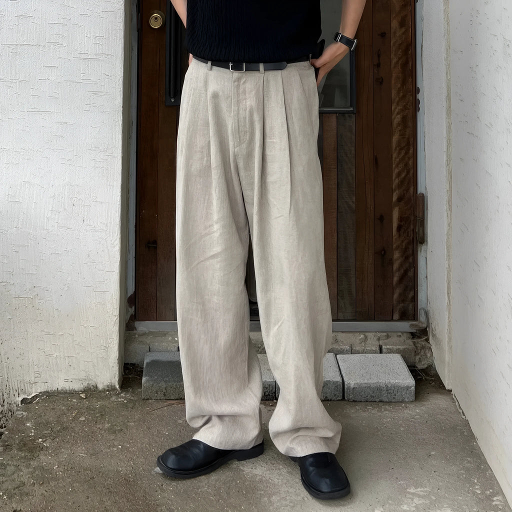 Men's Japanese-style army green drawstring leisure trousers with elasticated waist and loose fit