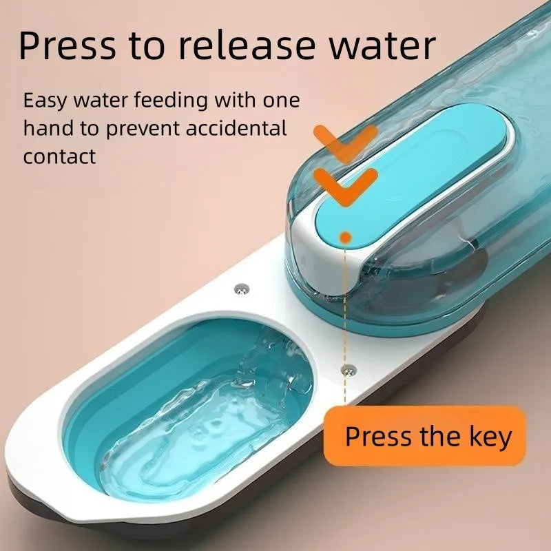 Portable dog water bottle with foldable drinking bowl in blue colour