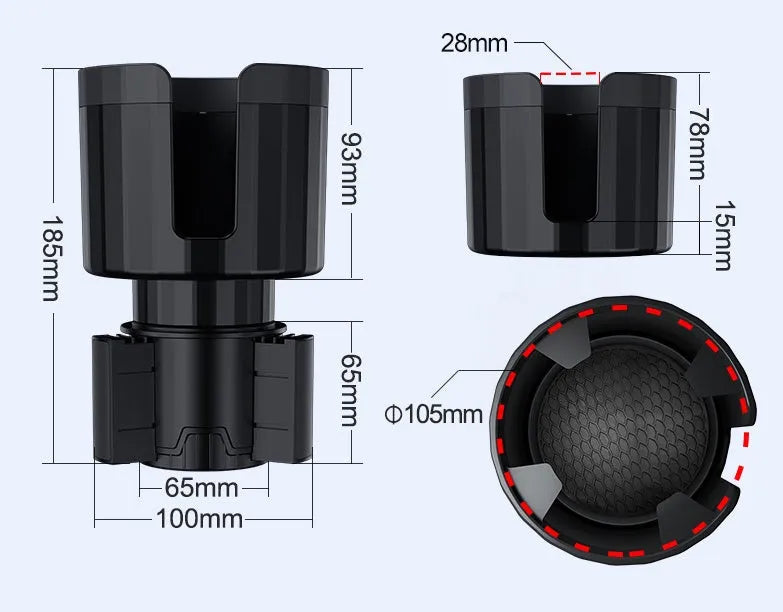 Matte black adjustable car cup holder expander for oversized drink containers