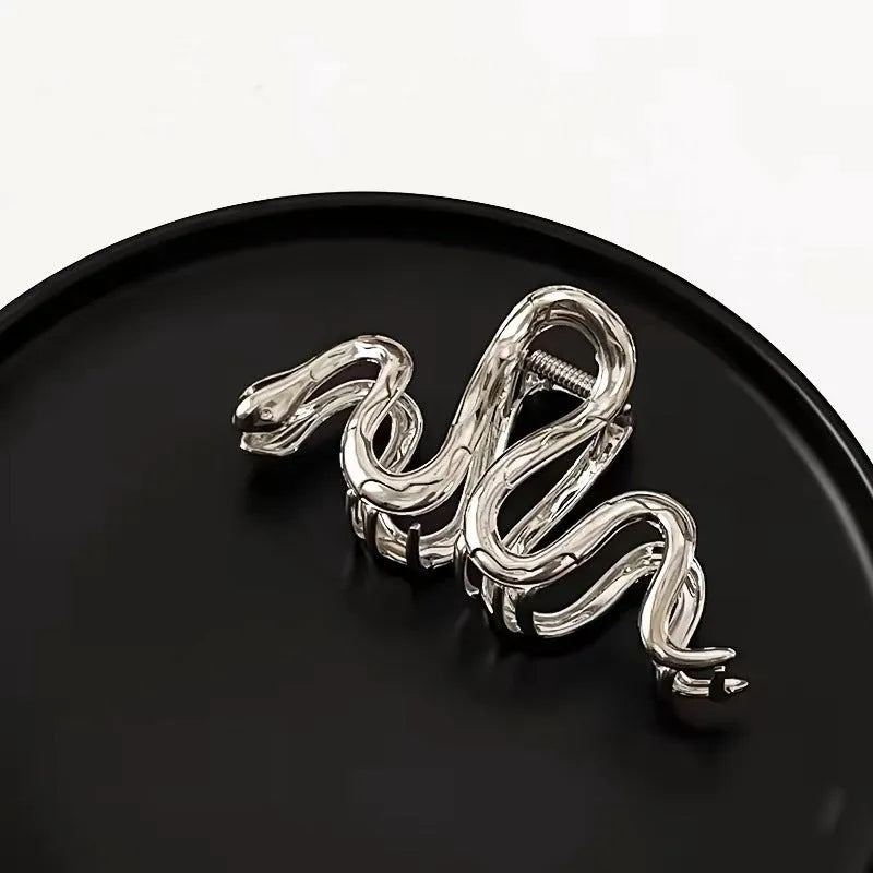 Slytherin serpentine metal barrette with electroplated silver finish, 10.5cm snake design hair clip