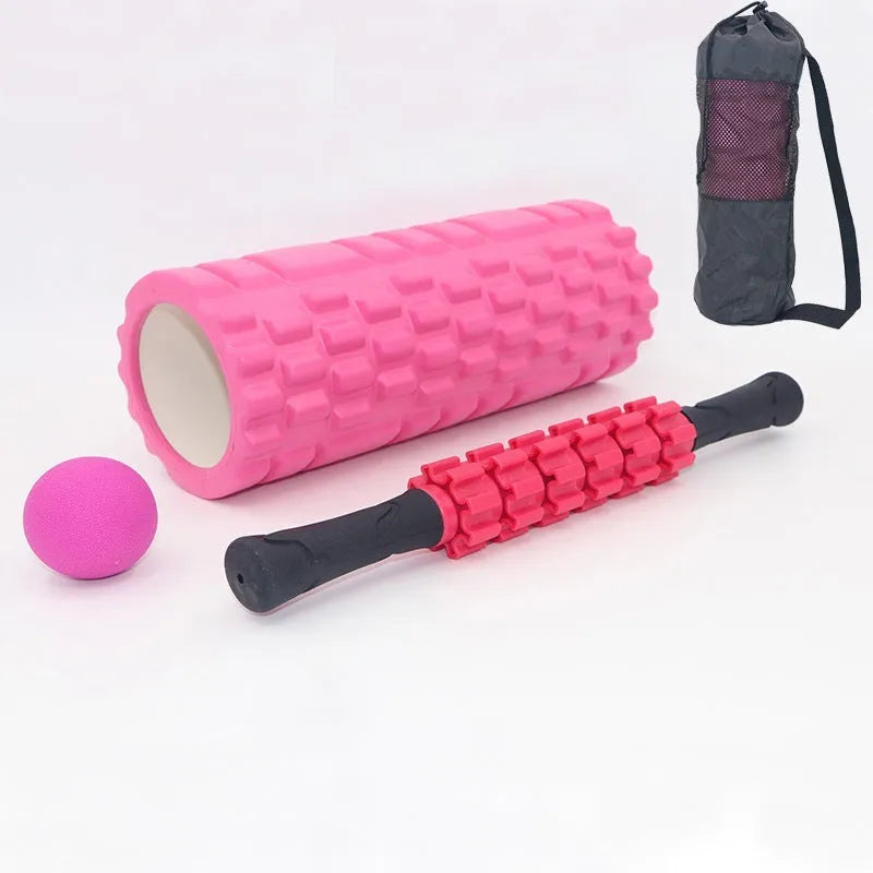 33cm black fitness foam roller with six-piece construction for muscle massage