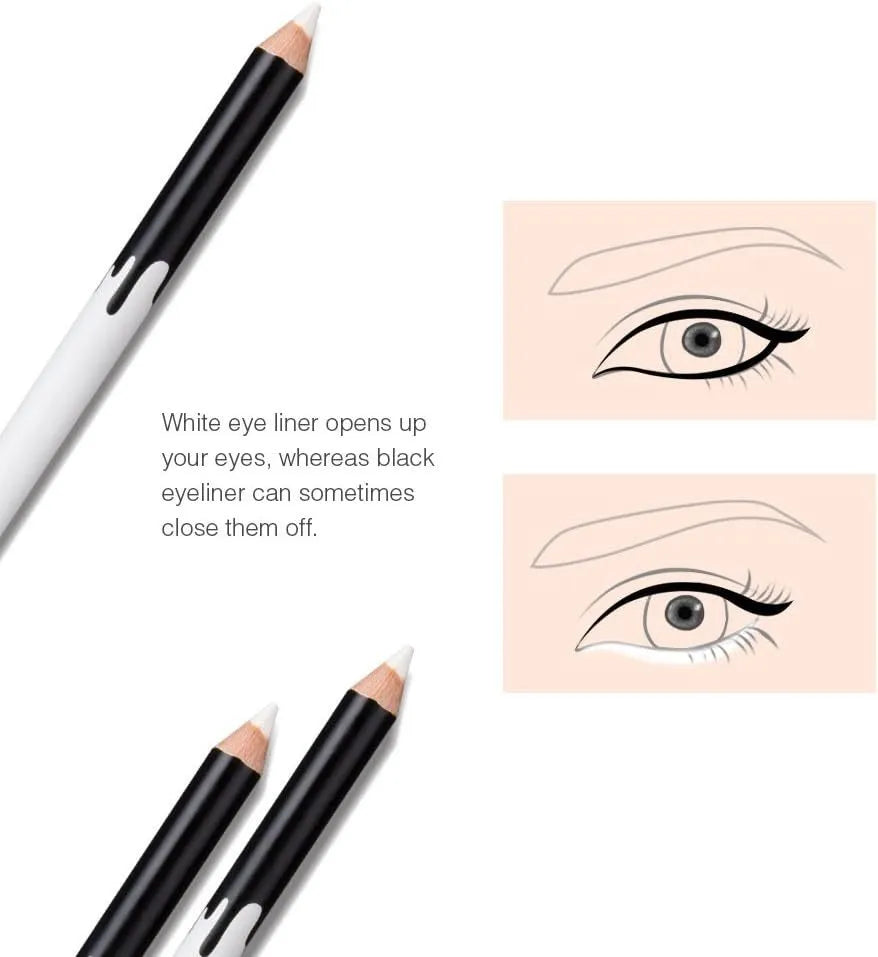 12 white and black waterproof eyeliner pencils with retractable design and sharpener for multi-use makeup