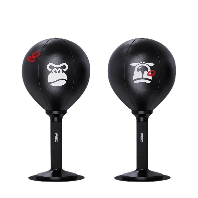 Boxing desktop speed ball in vertical stand with PU sphere, Cool Bear style, on a desk