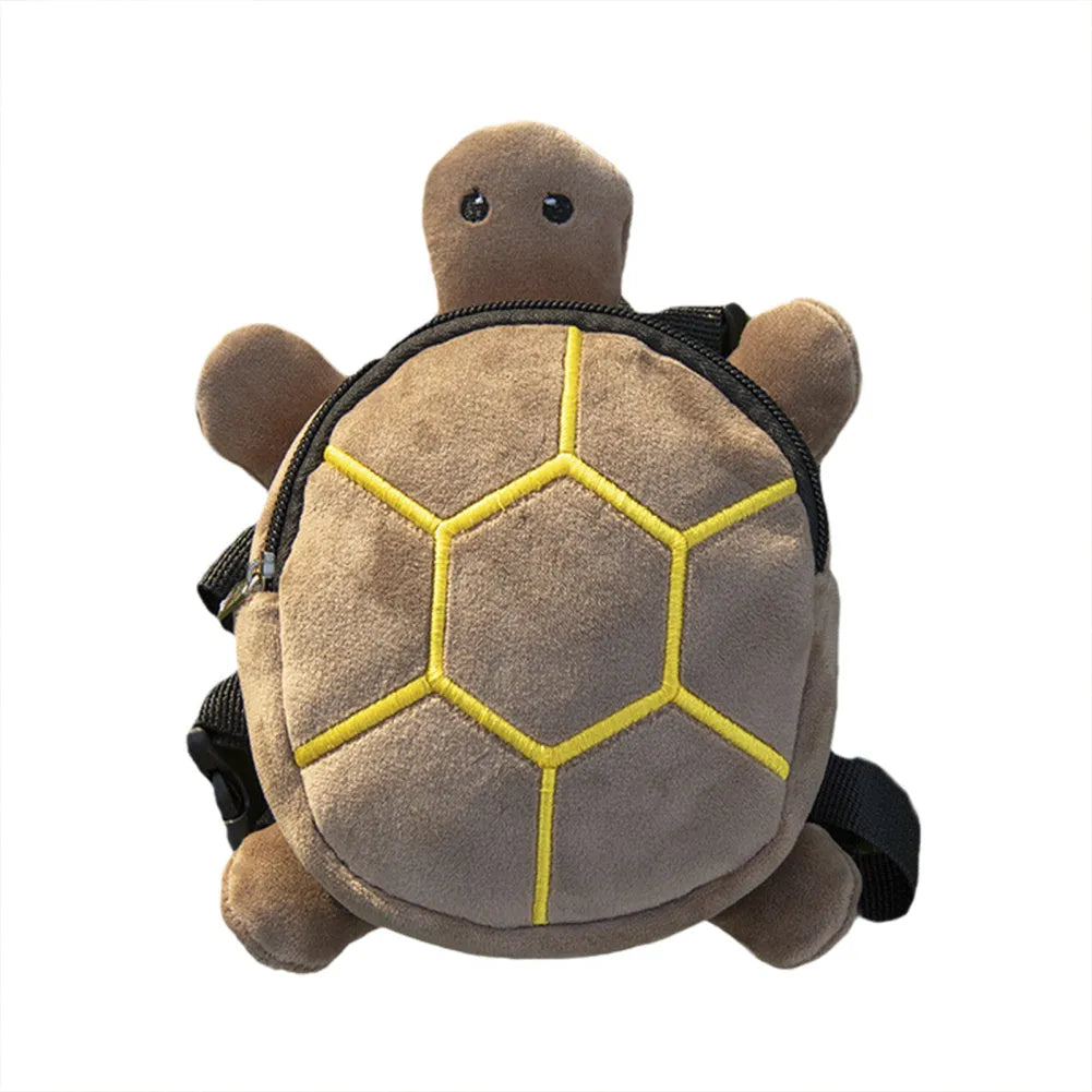 Turtle-shaped dog backpack harness vest with metal zipper in grey, green, brown, or light yellow colours