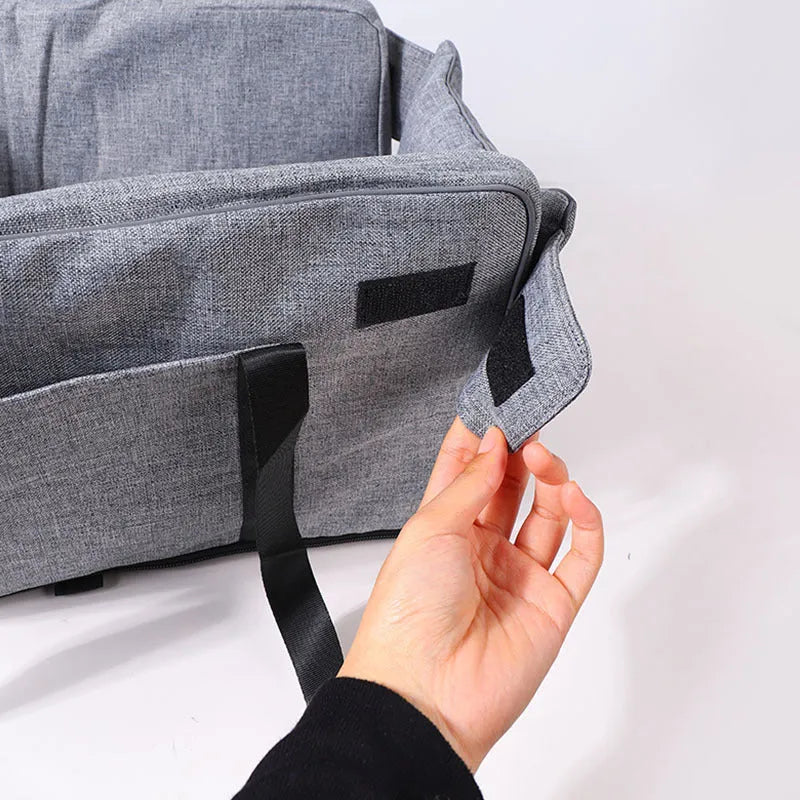 Outdoor cloth dog kennel shown in available colours: grey, blue, red, and grey mesh patterns