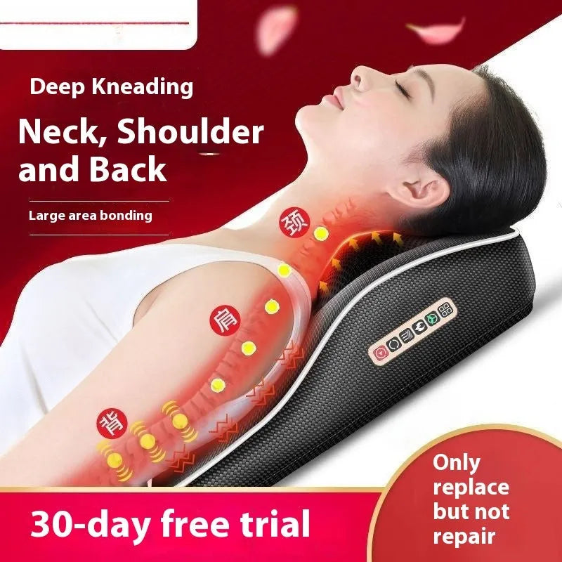 Intelligent multifunctional massage pillow with remote control, hot compress, and argy wormwood in luxury configuration on a sofa
