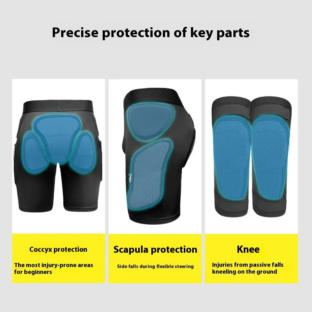 X-ray diffraction ski protective gear showing separate hip pad and knee pad for inner wear.
