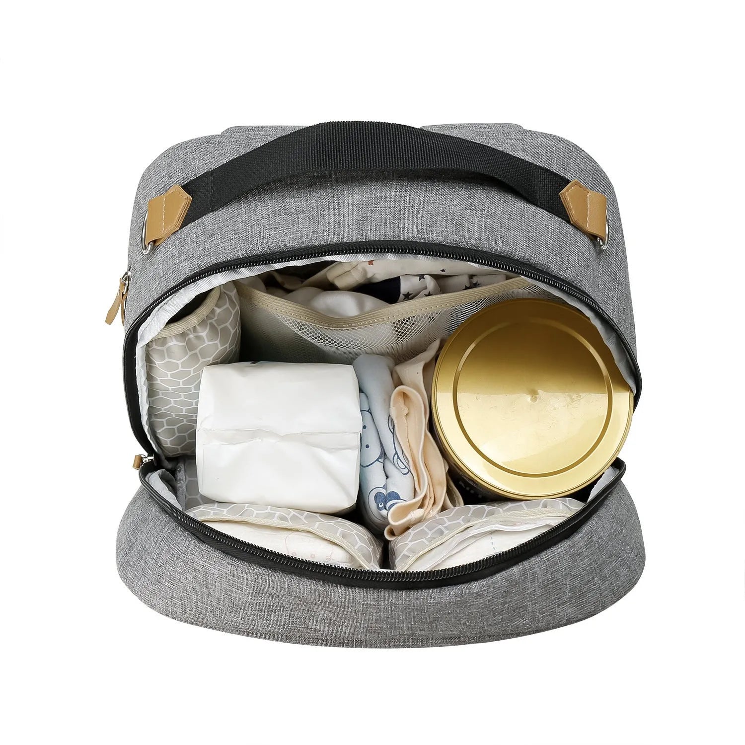 Mother and child travel mummy bag – grey Oxford cloth insulated backpack with curved shoulder straps