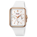 Multi functional square silicone waterproof watch for women, black gold colour, on wrist