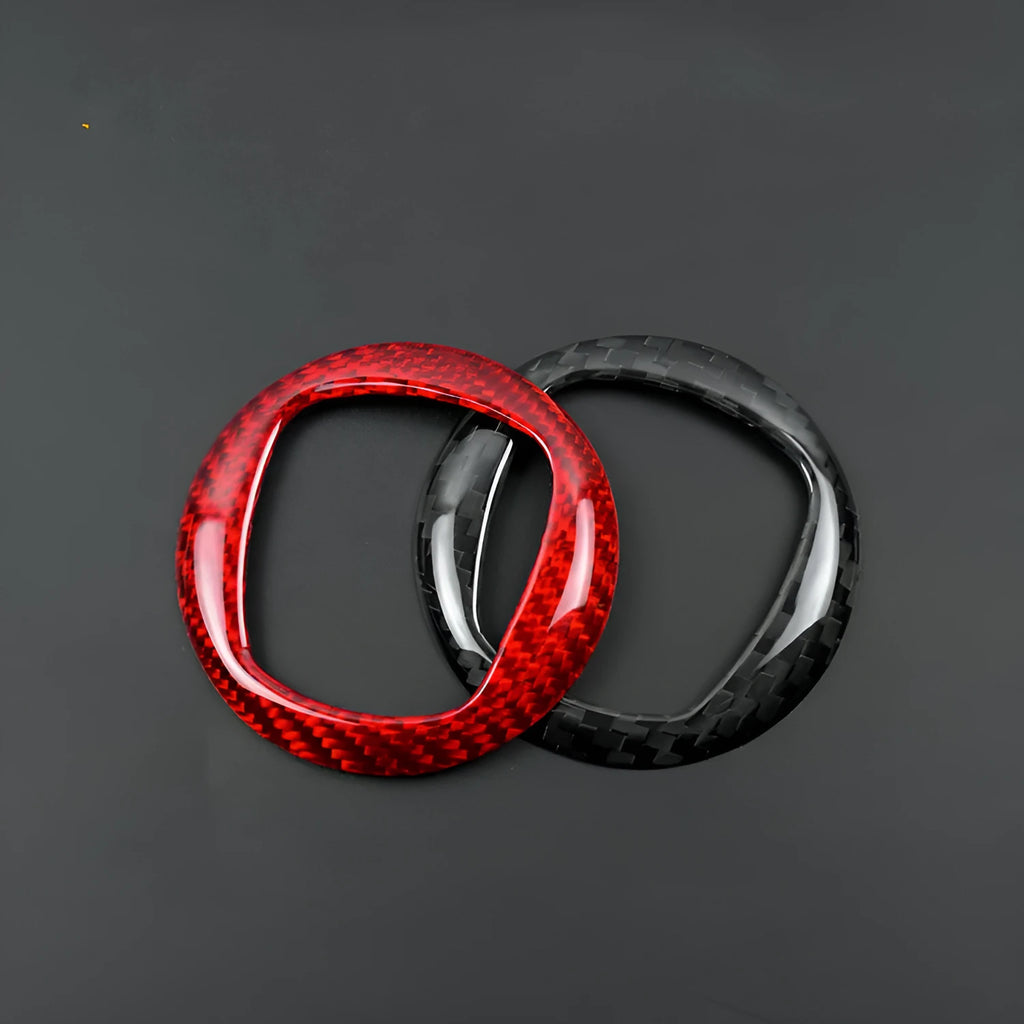 Real dry carbon fibre car steering wheel decorative frame sticker in black and red colour options