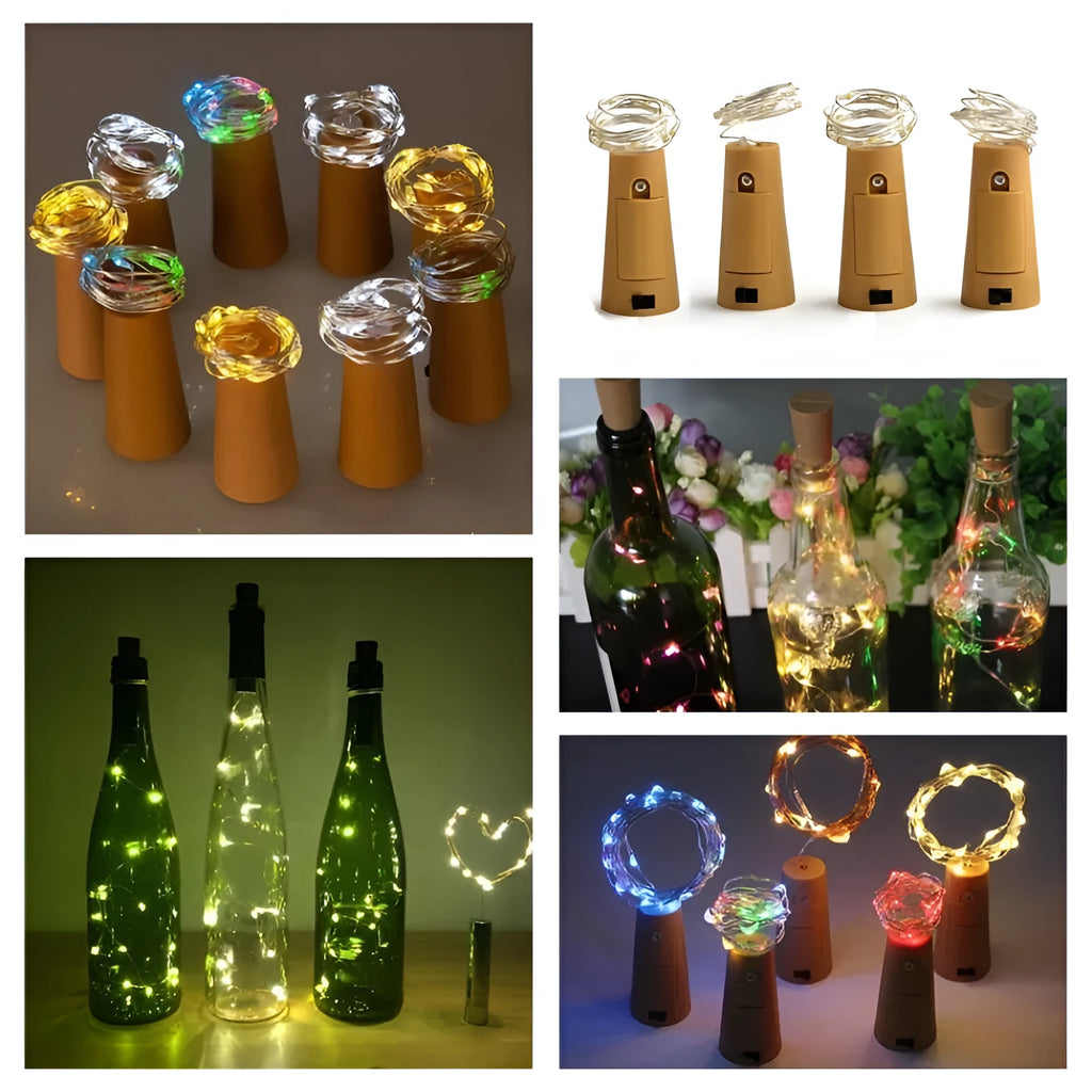Copper wire LED string light with 20 bulbs and plastic bottle stopper for decorative lighting