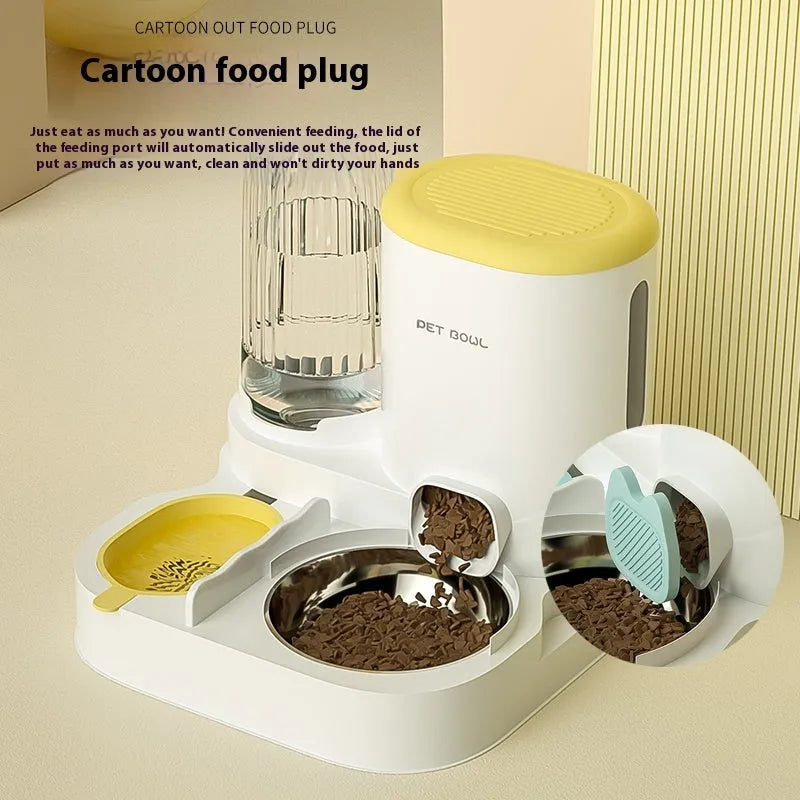 Automatic cat water fountain and feeding bowl integrated unit plastic construction 27x27x24cm stainless steel option