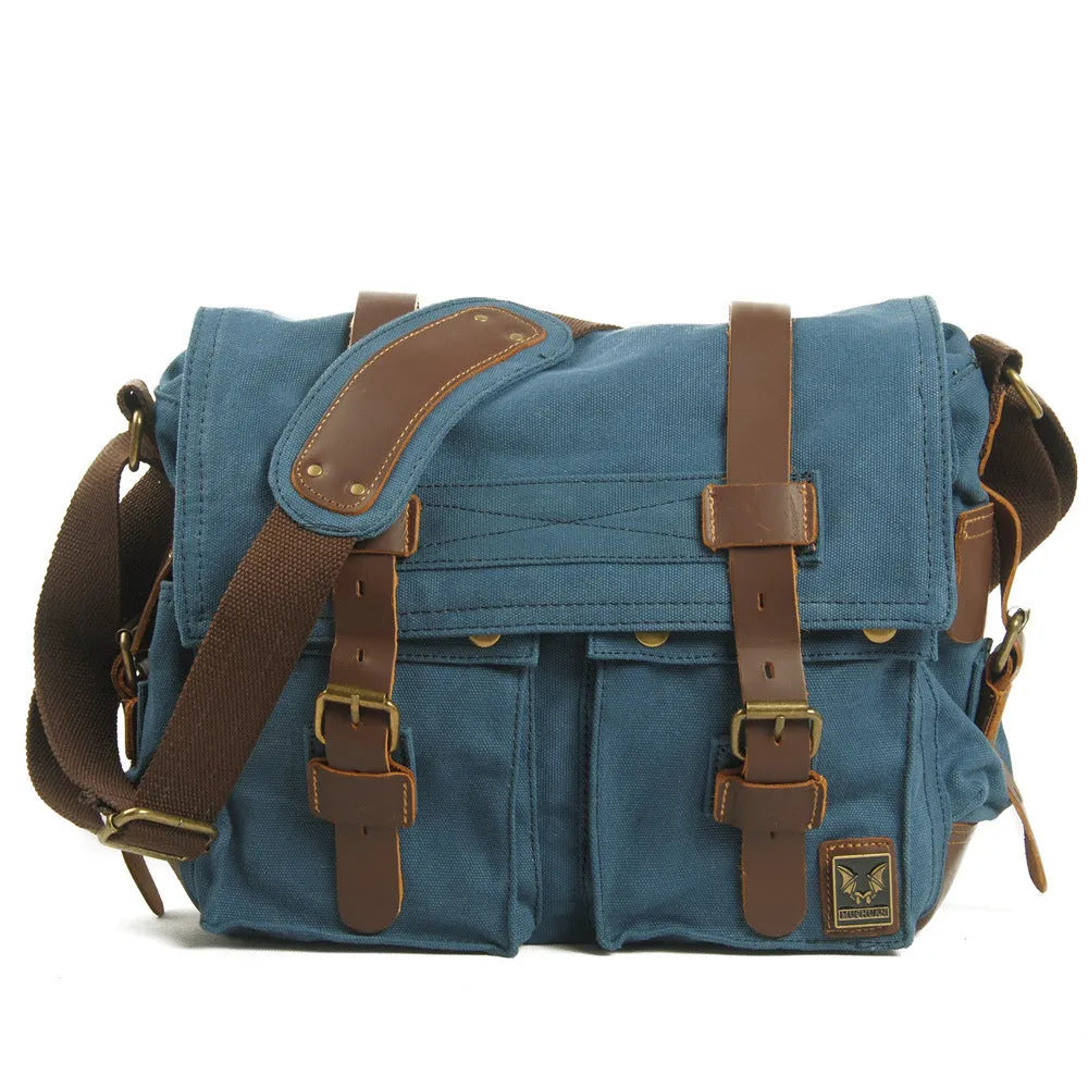 Men's canvas crossbody shoulder bag in postman style with flap design