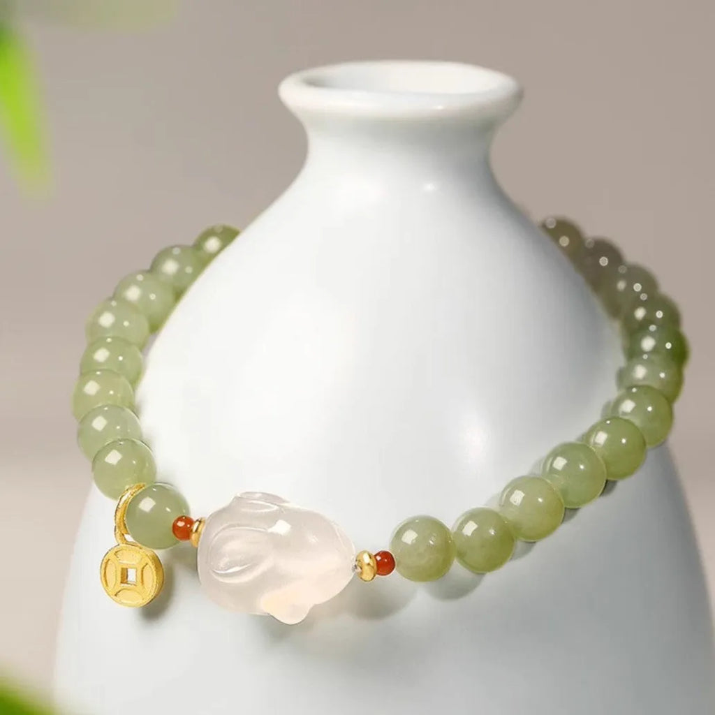 Handmade Hetian jade rabbit bracelet for women in glass or coloured glaze sweet style gift box