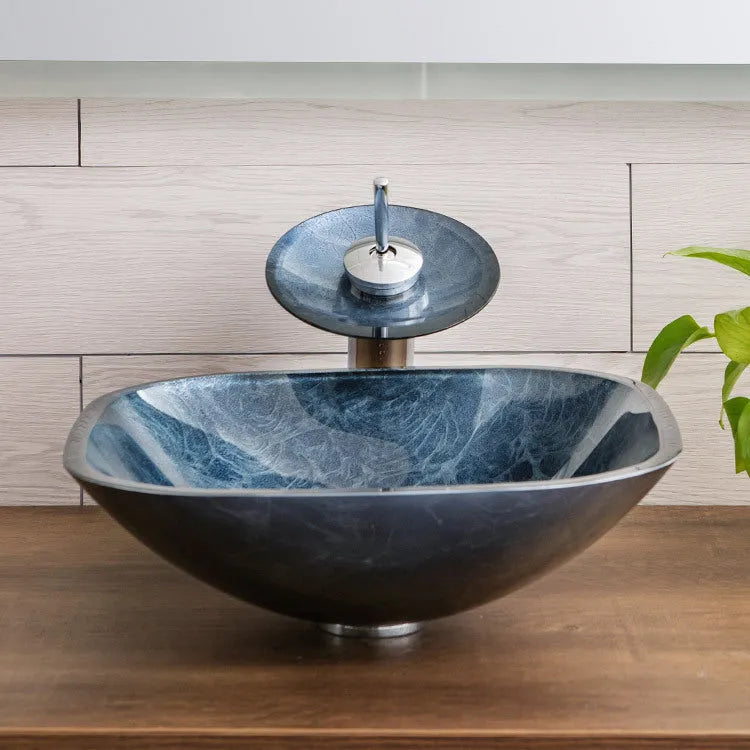 Pure colour tempered glass table basin in blue gray foil finish for bathroom inter-platform use