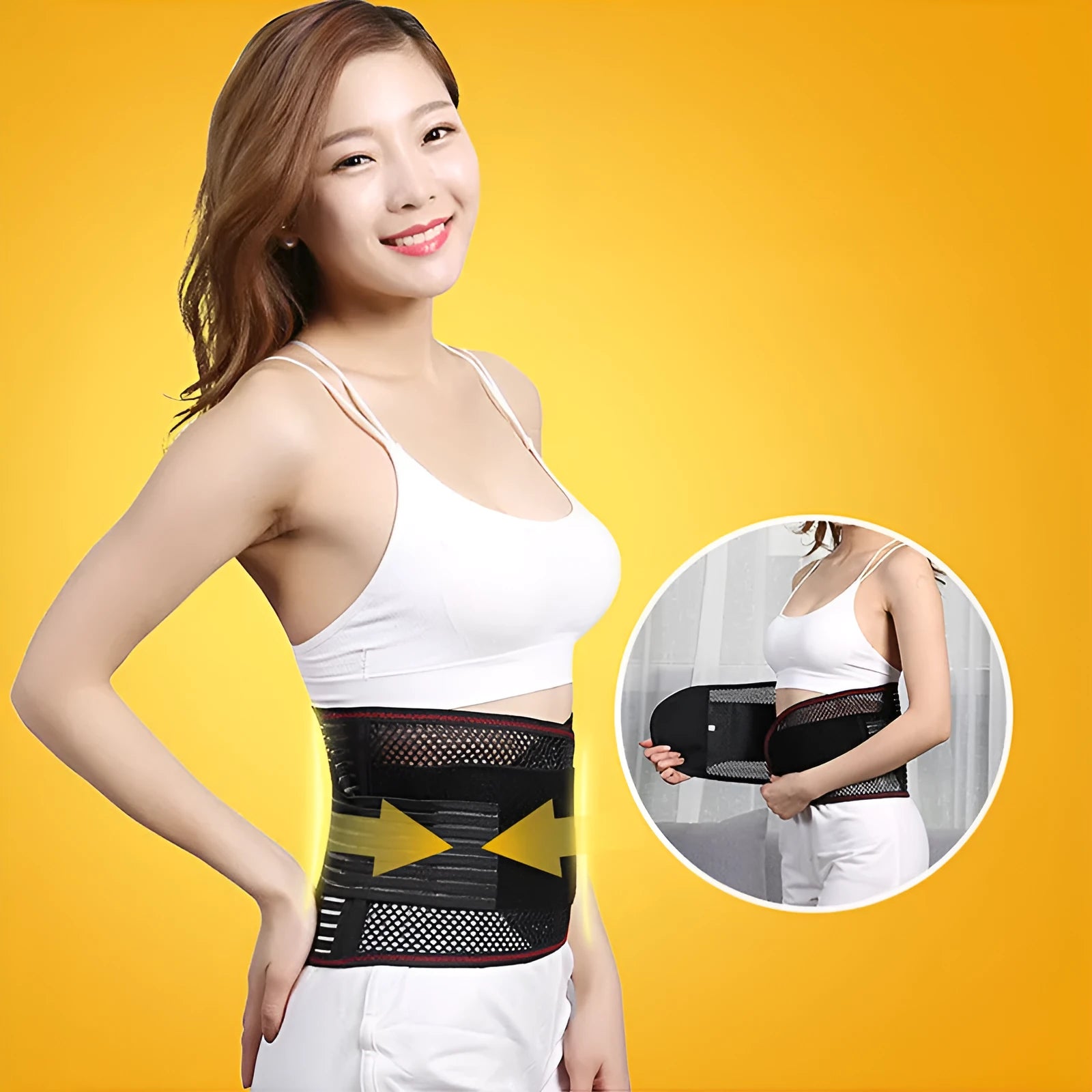 Black sports waist support belt with steel plate insert for lumbar protection during fitness activities