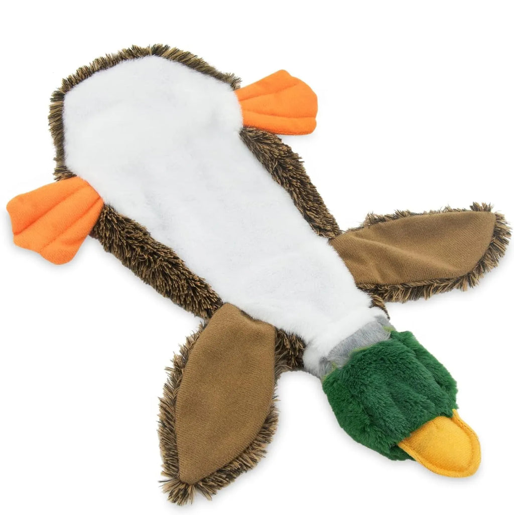 Wild duck design stuffless dog toy with cavity for plastic bottles and two squeakers