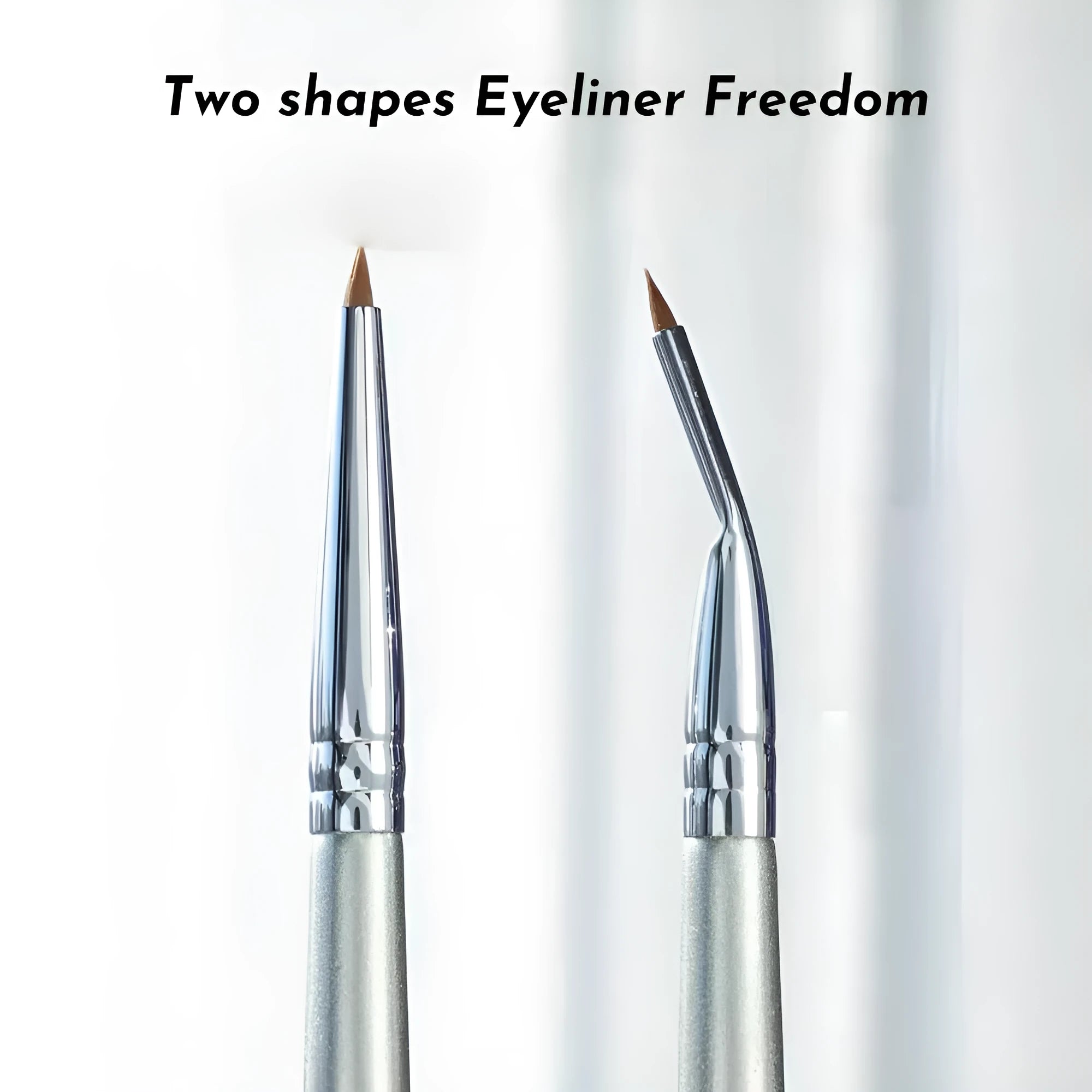 Bent head eyeliner brush with angled design for under eye and tear trough makeup application