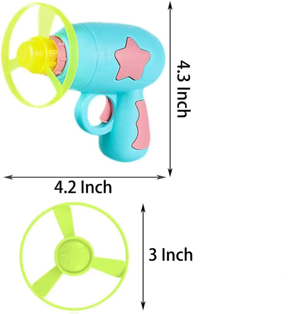 Blue cat toy gun with flying Frisbee for indoor feline hunting simulation games