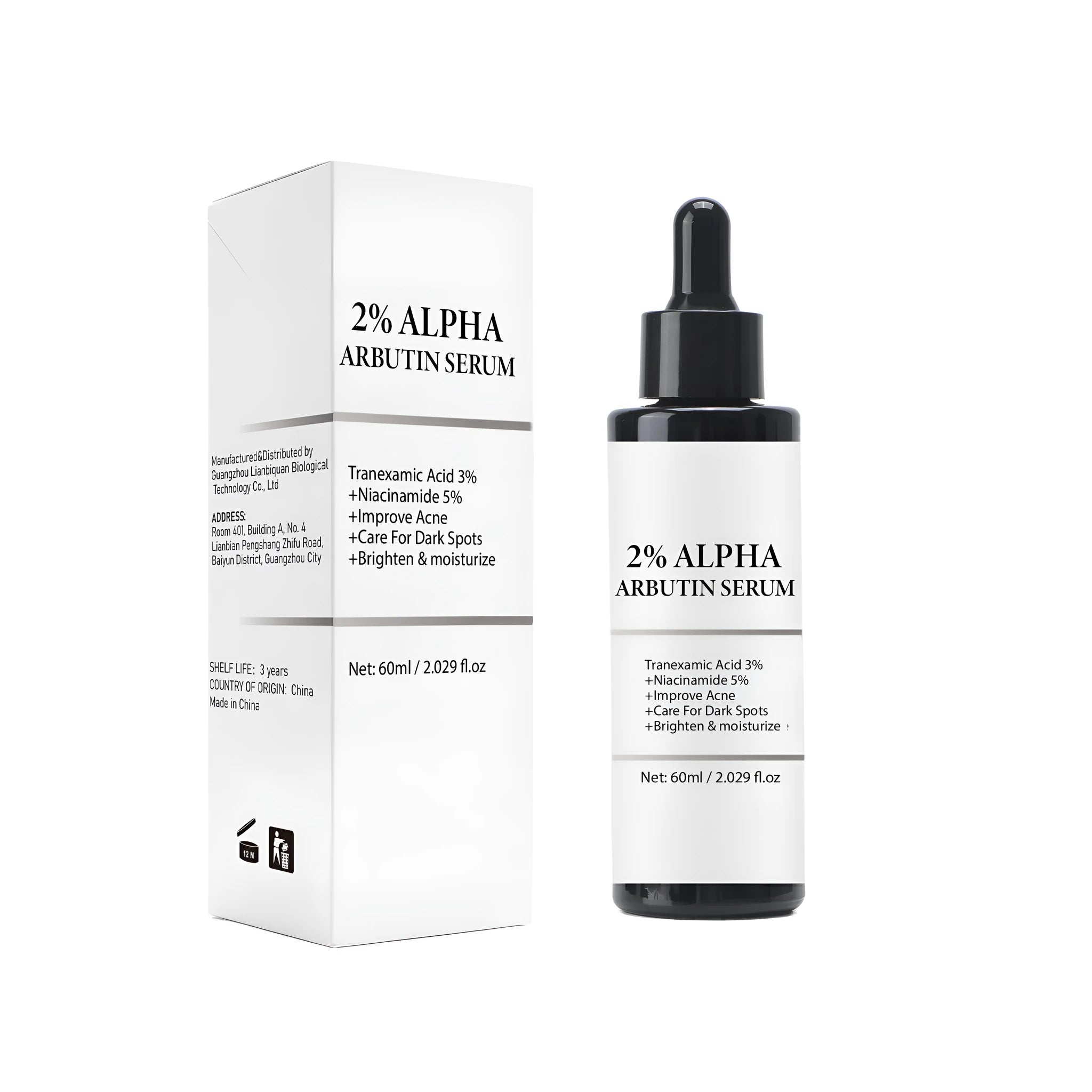 Alpha-arbutin Care Solution bottle, 60ml facial serum with hydrating properties.