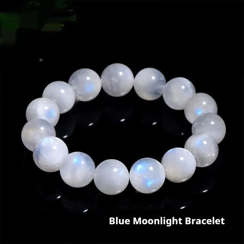 Natural blue moonlight round bead moonstone bracelet with polished finish