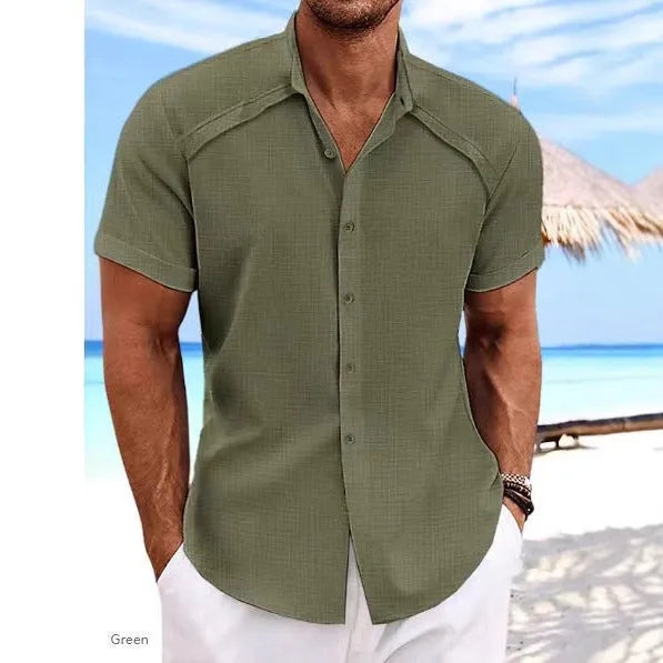 Hawaiian casual short sleeve solid colour shirt in cotton blend fabric showing colour options