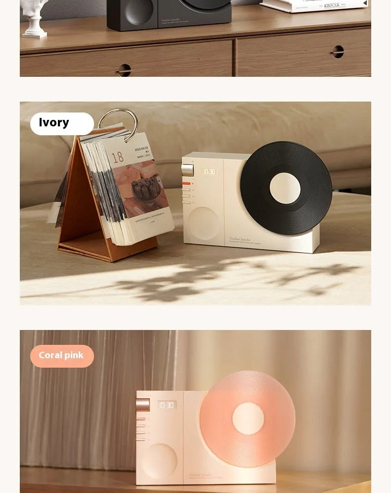 Mini portable Bluetooth speaker in coral pink colour with USB port and memory card slot.