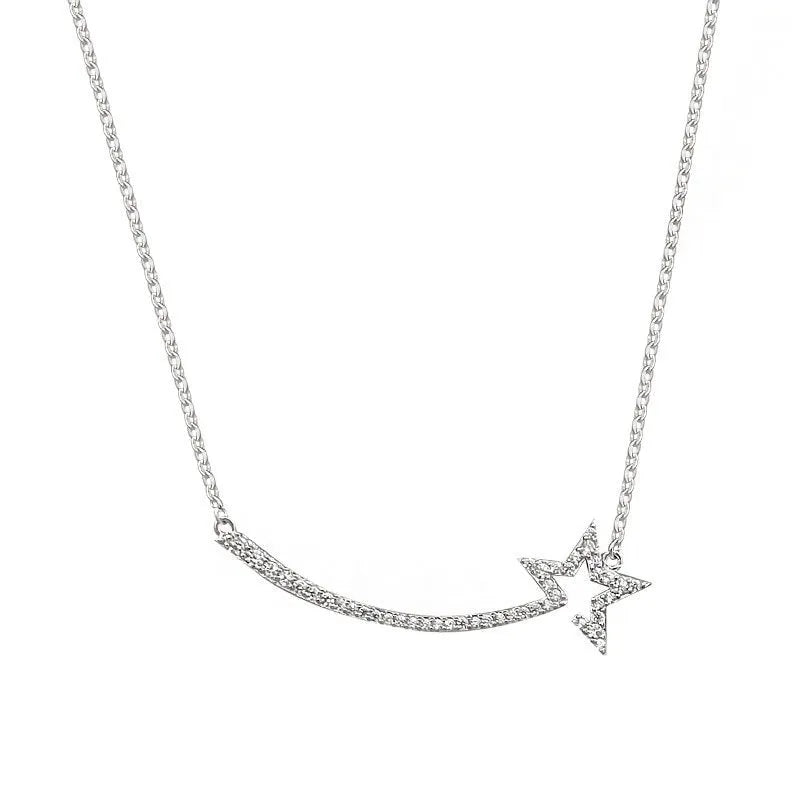 S925 sterling silver star pendant necklace white gold colour O-shaped chain adjustable 41-50cm on woman