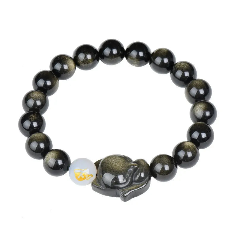 Natural obsidian bracelet 10mm zodiac guardian stone beads gold obsidian style