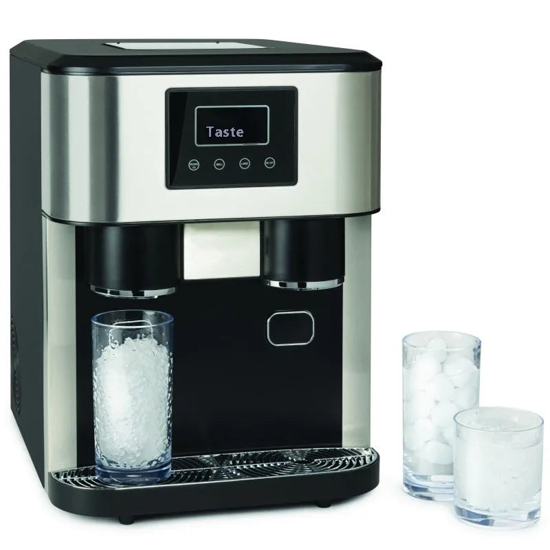 Black desktop 16kg ice maker with stainless steel bin and ice crushing function