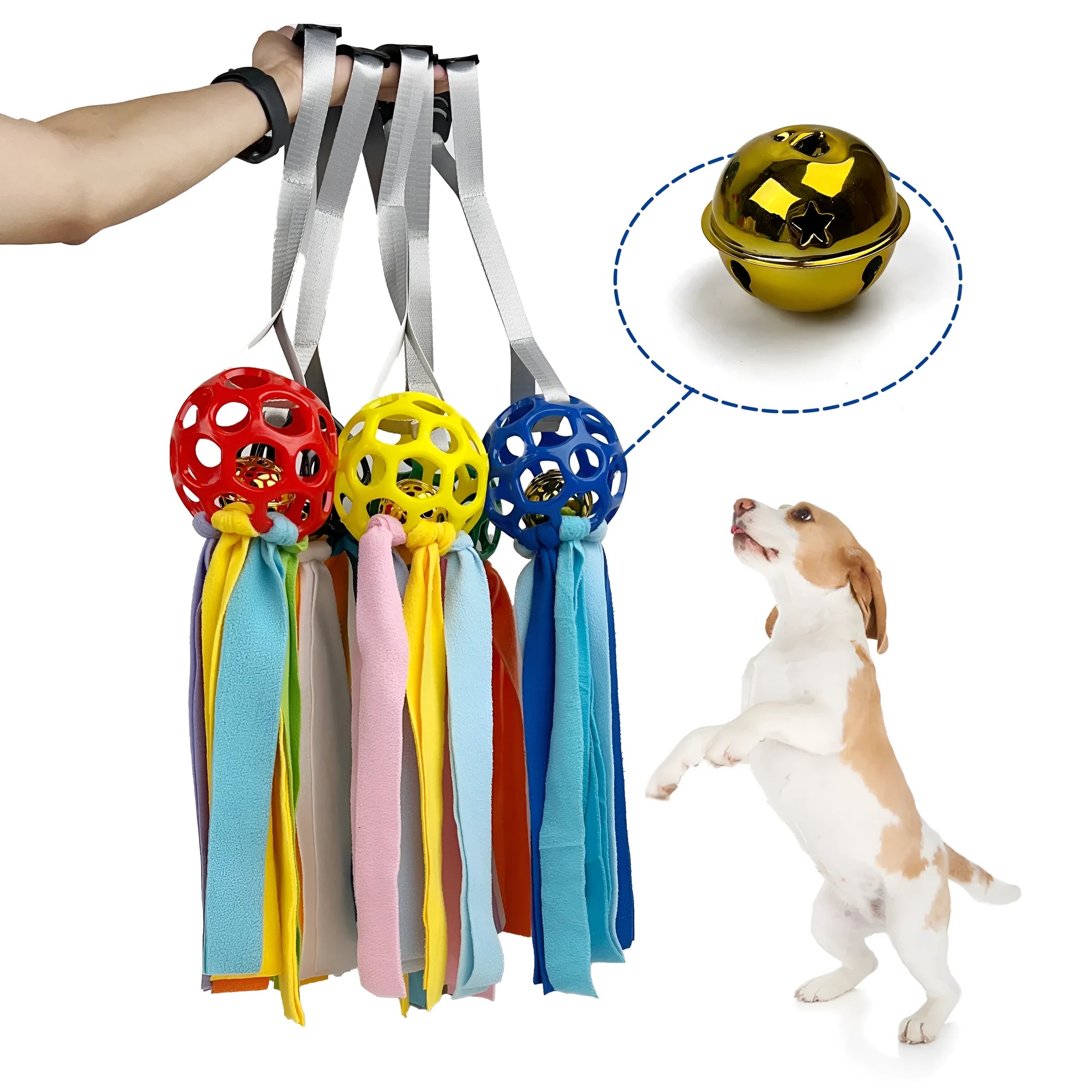Interactive hollow TPR pet ball with bell for dogs and cats, 75cm, available in five colours