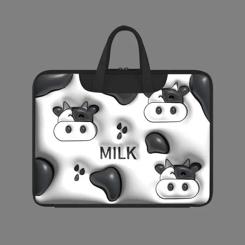 Inflatable PU leather laptop bag in Cat Beige colour with luggage strap, designed for 13 to 15.6 inch devices.