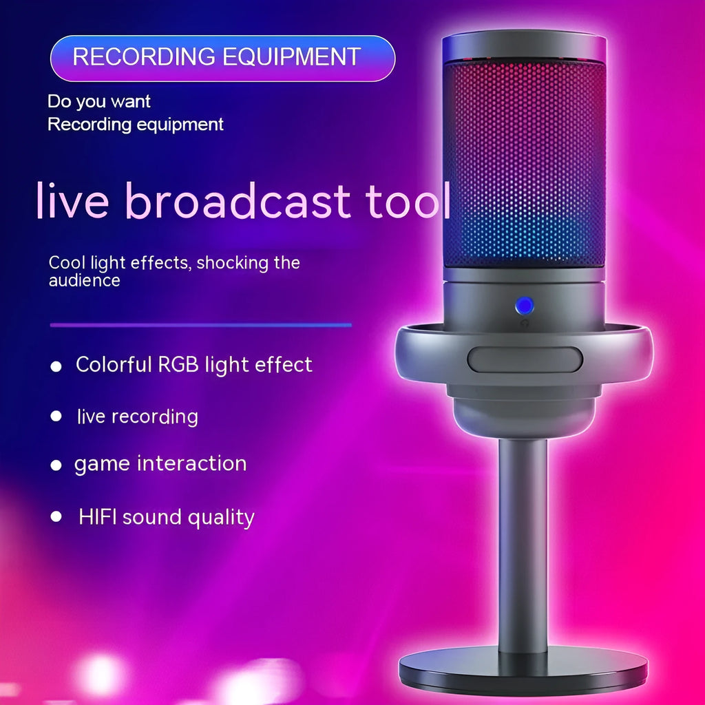 RGB USB condenser microphone in black, white, and pink colours for computer recording