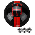 Close-up of a black acrylic 5-speed manual gear lever knob with red gear markings, universal screw-fit type