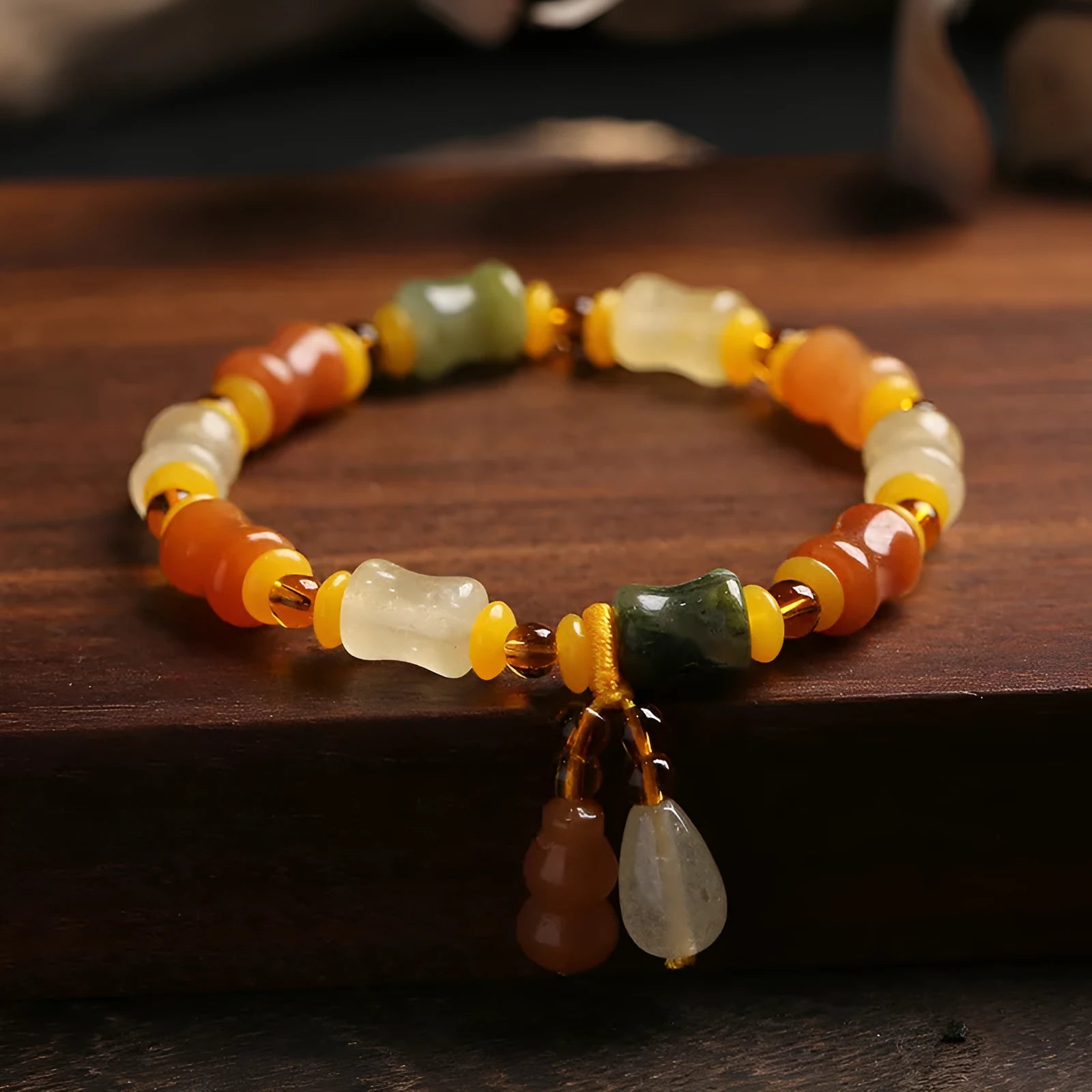 Natural Xinjiang Jinsi Jade small bone beads bracelet geometric auspicious pattern 10.5x8mm women's Chinese style