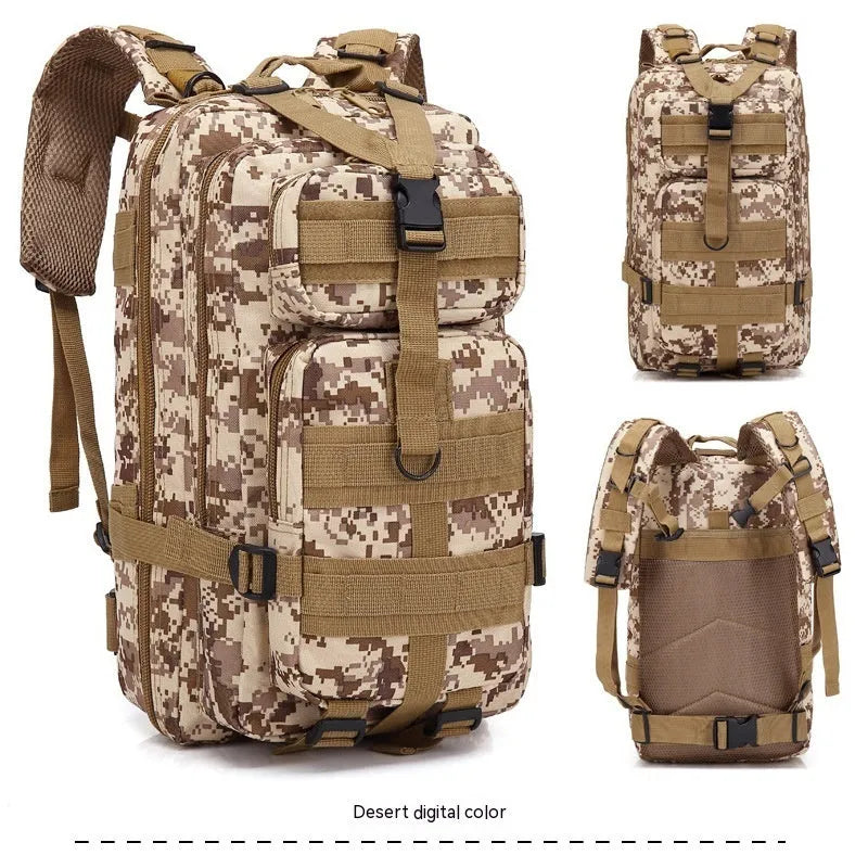 Large khaki hiking backpack with air pillow shoulder straps showing 45cm height