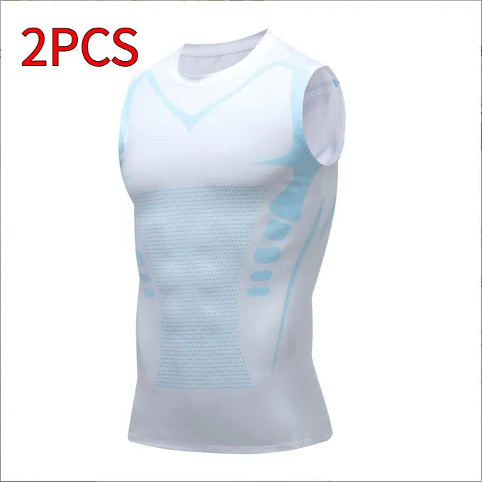 Men's quick-drying breathable slim fit stretch vest in black for running and fitness with flat lay view