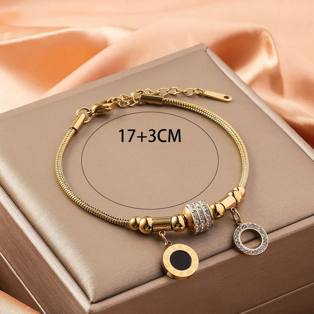 Titanium steel inlaid shell bracelet with electroplated finish, unisex fashion OL style, available in multiple colour options