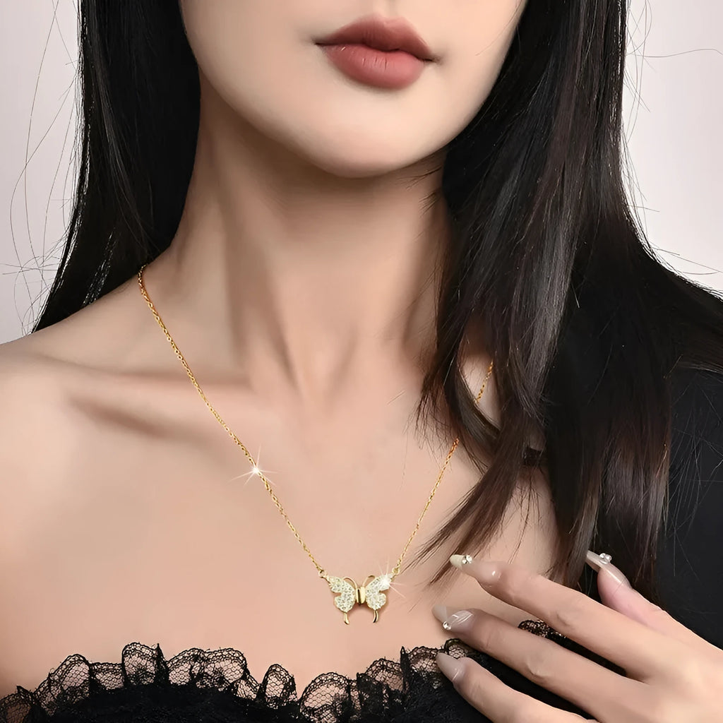 Gold titanium steel clavicle necklace with magnetic butterfly clasp and twisted chain