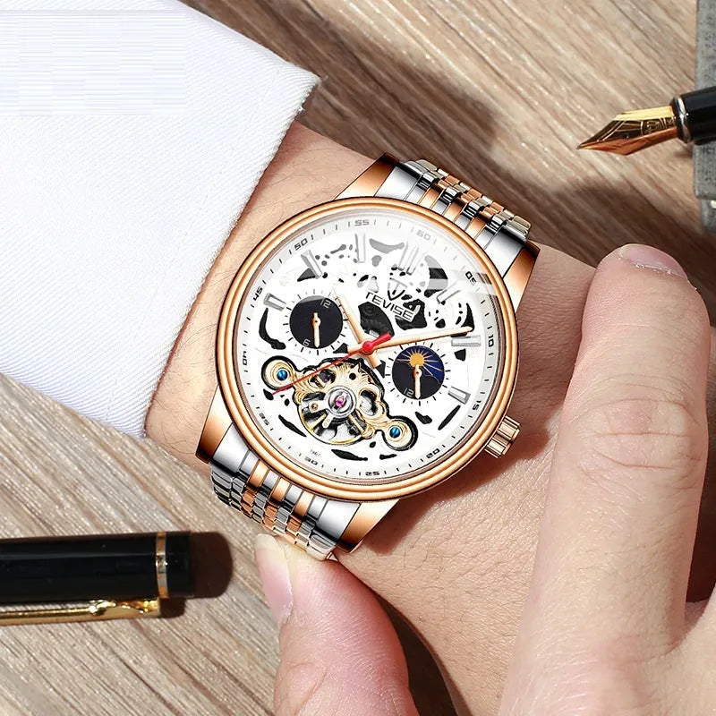 Men's tourbillon mechanical watch with luminous hands and waterproof case