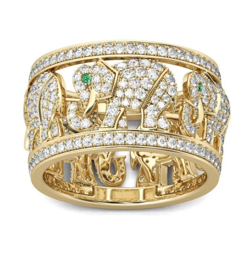 Alloy elephant ring with full diamond design in silver or gold electroplating