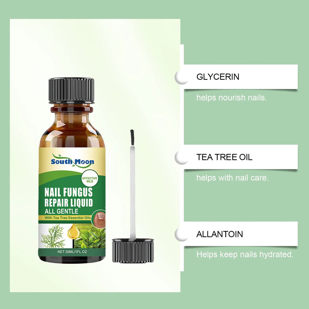30ml bottle of clear nail fungus repair solution with tea tree oil for gentle moisturising nail care