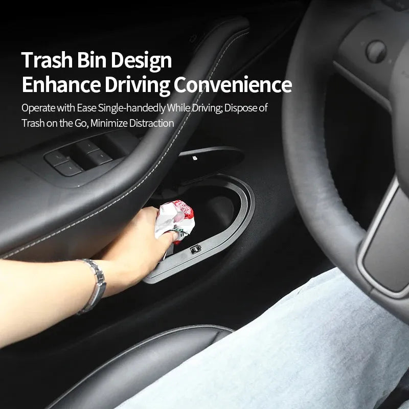 Black car door trash cans for Tesla Model Y front doors with waterproof ABS plastic construction